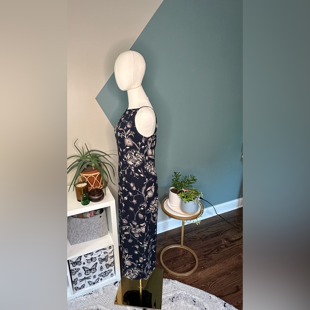 Harold’s Vintage 90s Floral Slip Dress – Navy Rayon Maxi – Size 4 - Picture 3 of 13